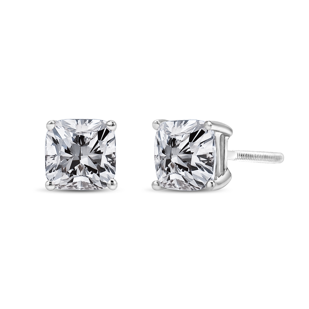 14K White Gold 1 1/2 Ct Clarity Enhanced Princess Diamond Solitaire Stud Earring